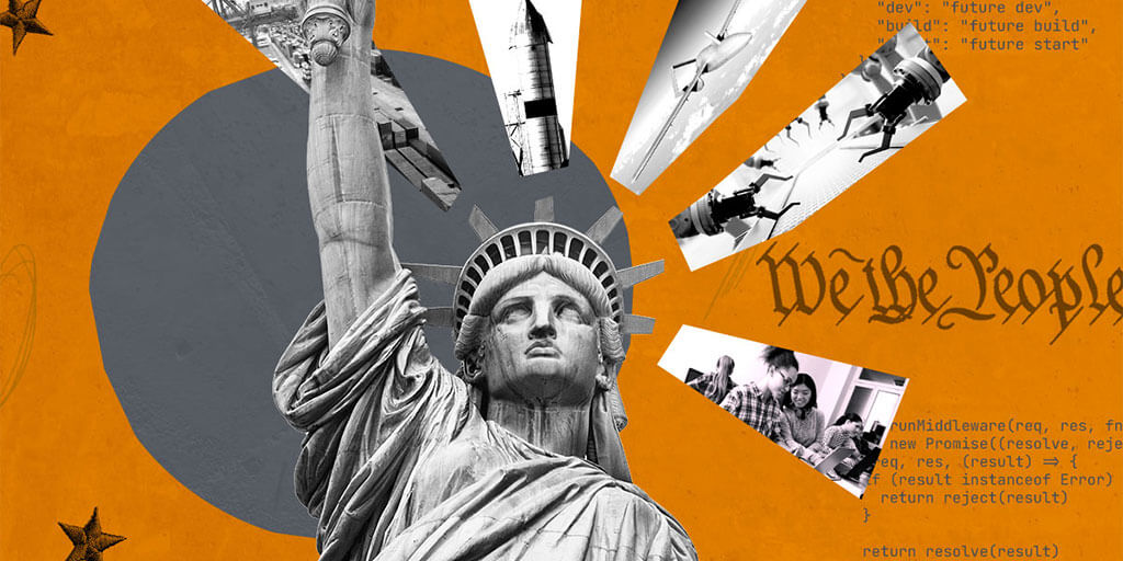 graphic depicting statue of liberty for a16z announcement of American dynamism fund